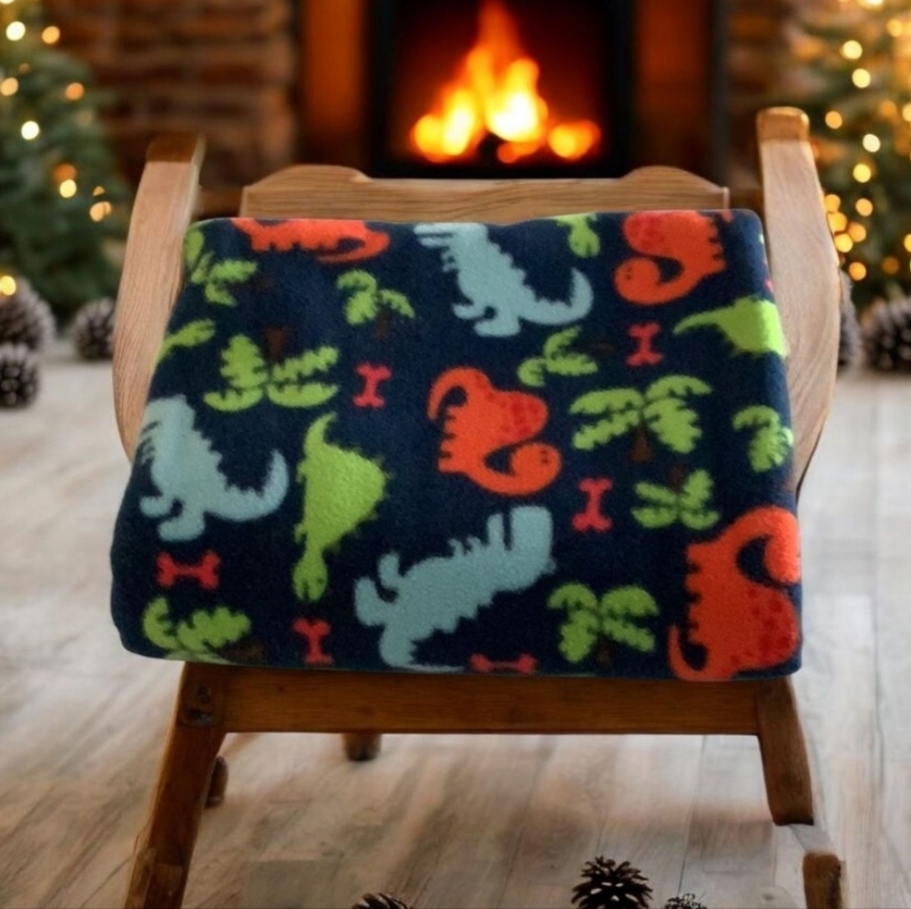 Dinosaur blanket colorful orange blue green lots of design polar fleece